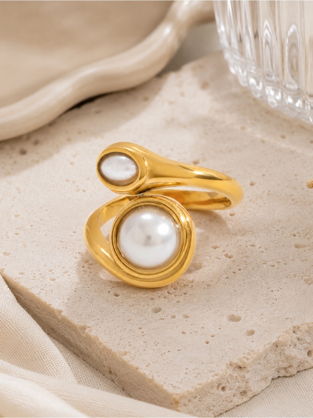 Gold Pearl Open Wrap Ring - Women Jewelry